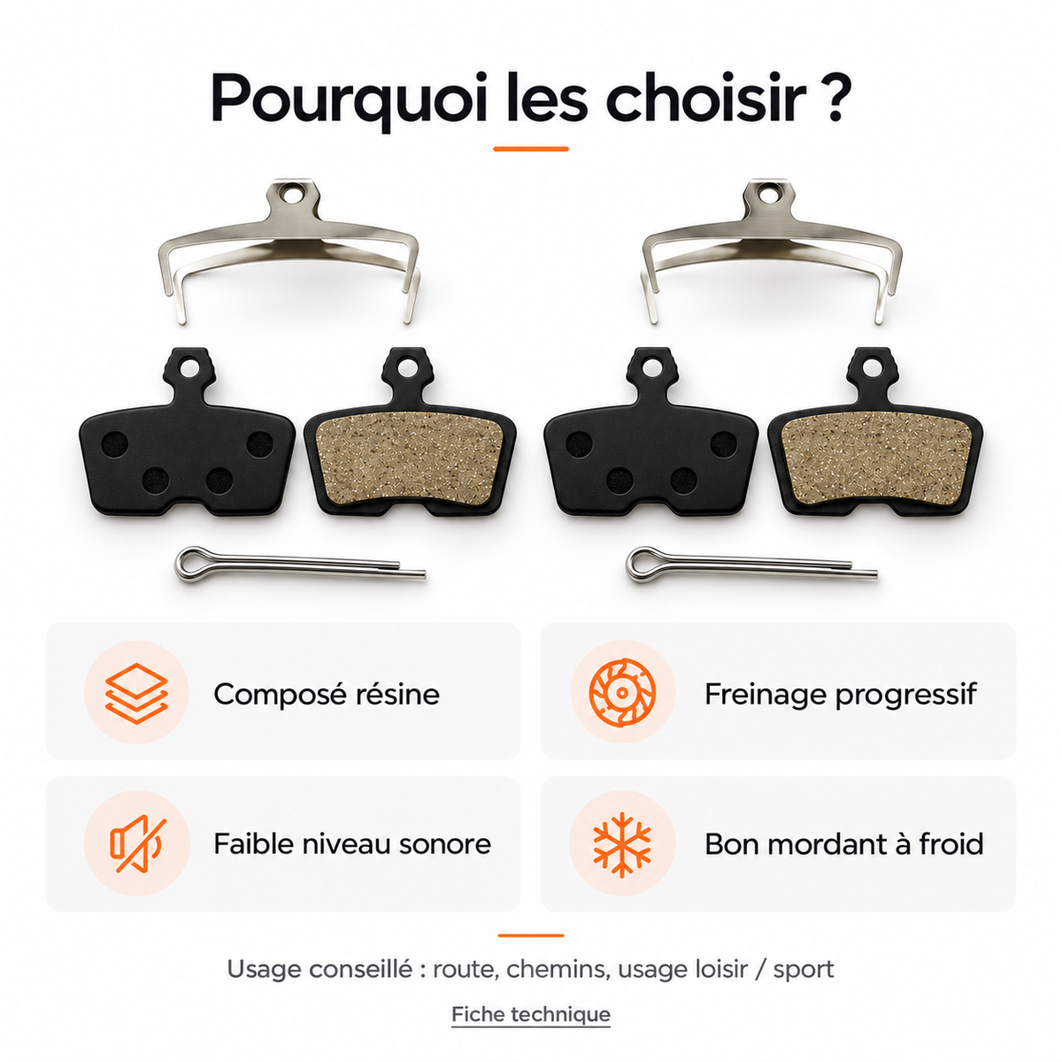 Avantages des plaquettes de frein résine : progressives, silencieuses et mordantes à froid