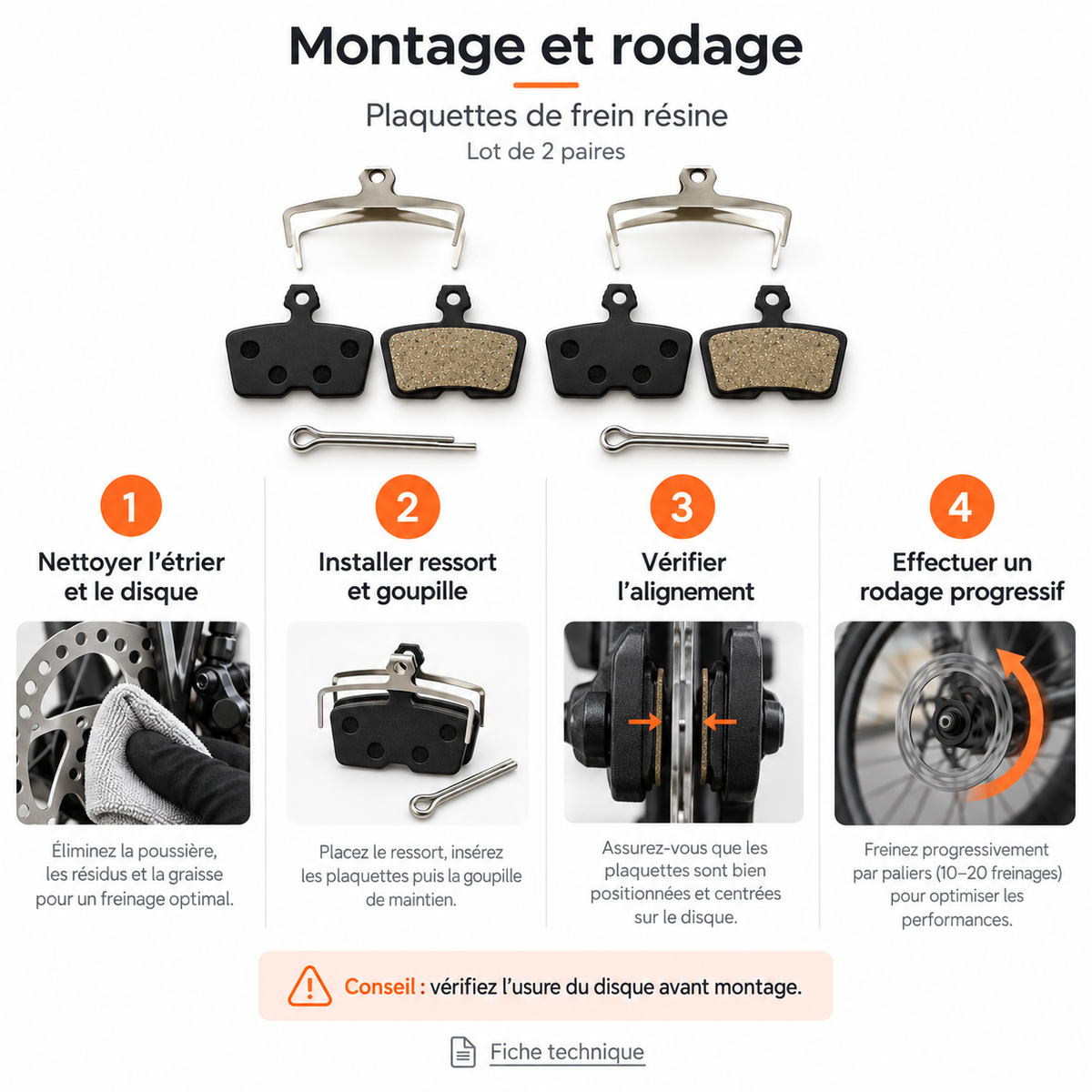 Guide de montage et rodage des plaquettes de frein résine