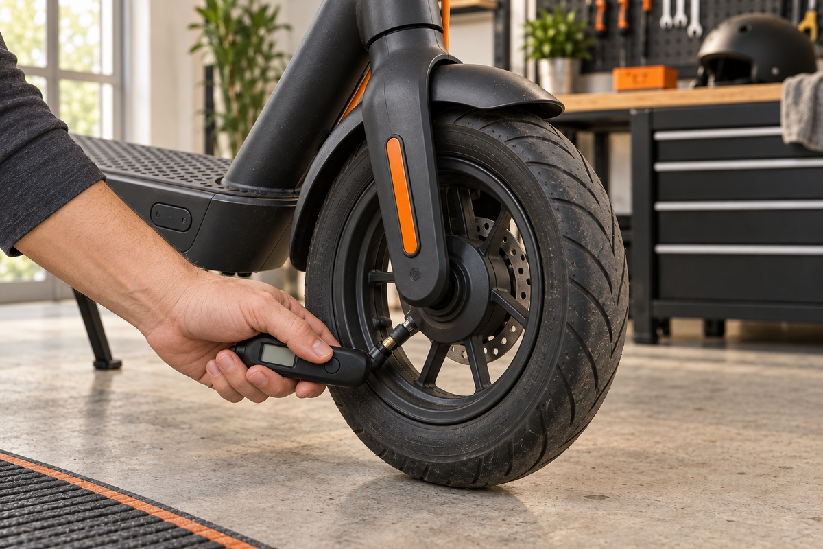 Contrôle de la pression et de l’état du pneu avant d’une trottinette électrique